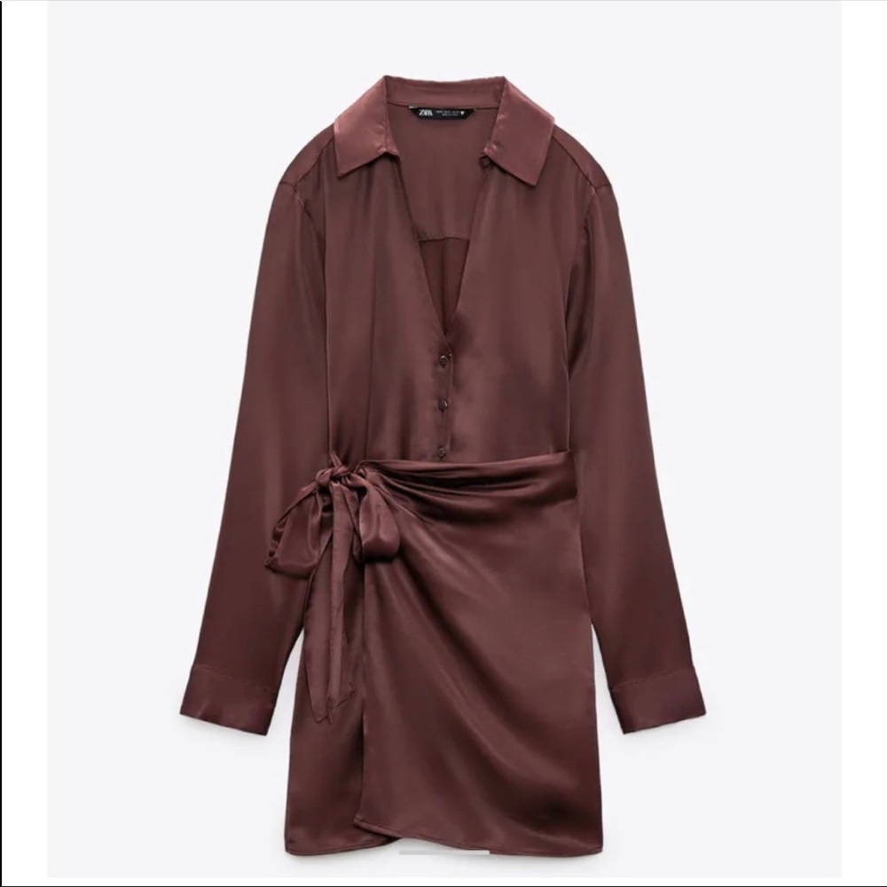 Zara Brown Silk Wrap Dress